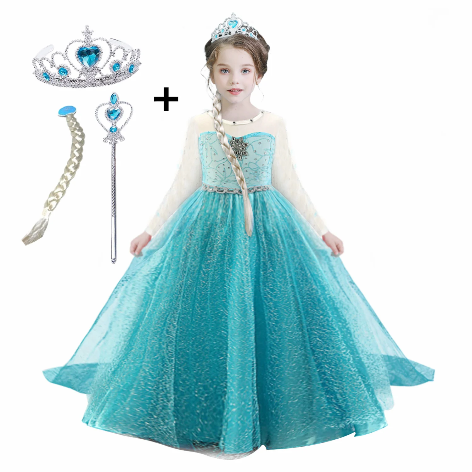 От 4 до 10 лет праздничное платье принцессы Эльзы для девочек летнее Элегантное синее платье с длинными рукавами для маленьких девочек праздничное платье Анны для дня рождения