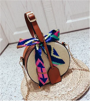 

Hot sale Women Summer Round Straw Rattan Bag Retro Woven Beach Crossbody Tote Messenger Fashion Travel Beach Purse Lovely