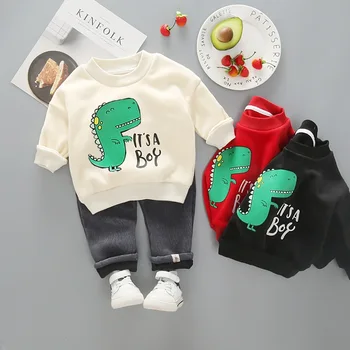 

2020 Sale Infantis Children winter warm Double velour thick Cotton Boys Dinosaur coat pant 2pc/set kids fashion Clothes 1-4year