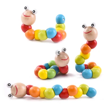 

Colorful Cute Wooden Worm Puzzles Kids Learning Educational Didactic Baby Development Toys Fingers Game for Children Toys Gift