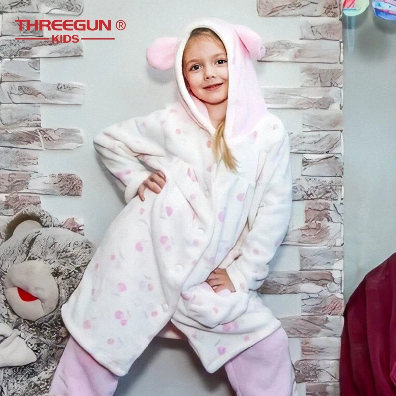 THREEGUN Kids детский банный халат + штаны фланелевый для девочек одежда сна зимняя