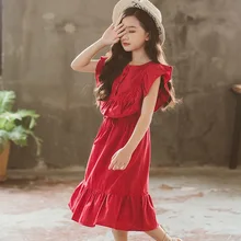 Летнее платье принцессы для девочек; элегантные Макси-платья с оборками; детская одежда из хлопка; детский жилет на пуговицах; Vestidos; платье для мамы и дочки