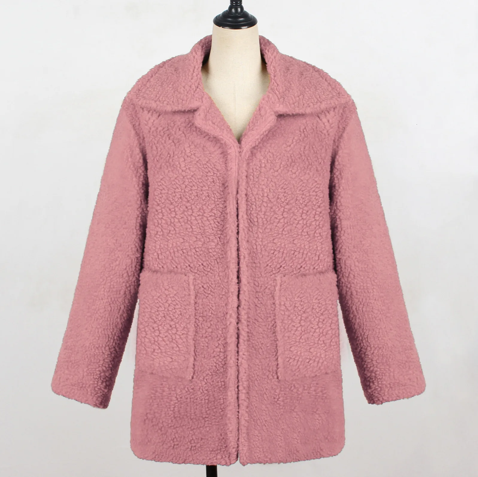 Light Pink Женское длинное плюшевое пальто из искусственного меха, зимняя теплая плюшевая меховая свободная Меховая куртка размера плюс, Женское пальто с нагрудным карманом, верхняя одежда - Цвет: Light Pink