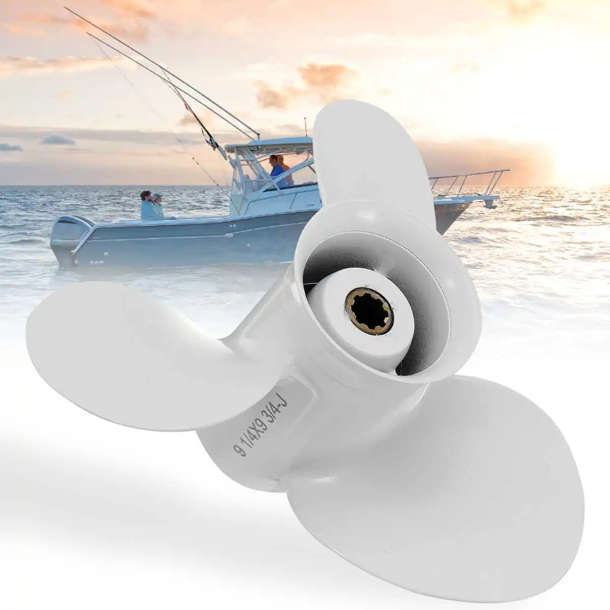 

683-45952-00-EL 9 1/4 x 9 3/4 Boat Outboard Propeller For Yamaha 9.9-15HP Aluminum Alloy 3 Blades 8 Spline Tooths White
