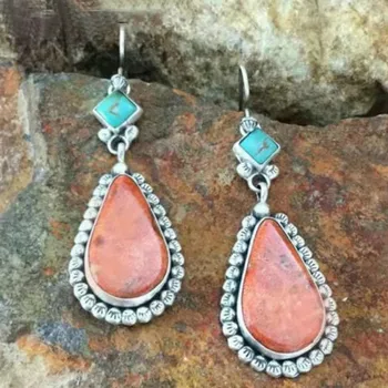 

CHUHAN Fashionable Vintage Tibetan Natural Turquoise Earrings Sapphire Drop Earrings for Ladies Earrings for Women