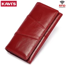 KAVIS Women Wallets Genuine Leather Female Handy Wallet Long Clutches Purse Girls Lady Cell Phone Card Holders Money Vallets