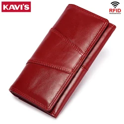 KAVIS Women Wallets Genuine Leather Female Handy Wallet Long Clutches Purse Girls Lady Cell Phone Card Holders Money Vallets