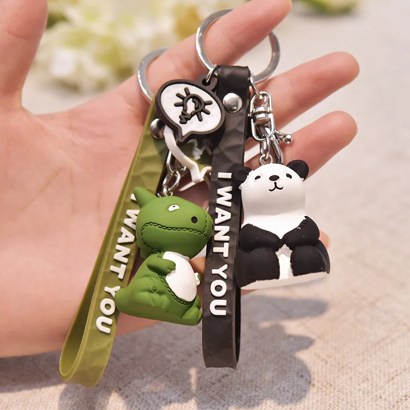 

2019 Fashionable Geometric Small Dinosaur Key chain Animal Cartoon Small white Rabbit Key chain lady Bag Charm Key Ring pendant