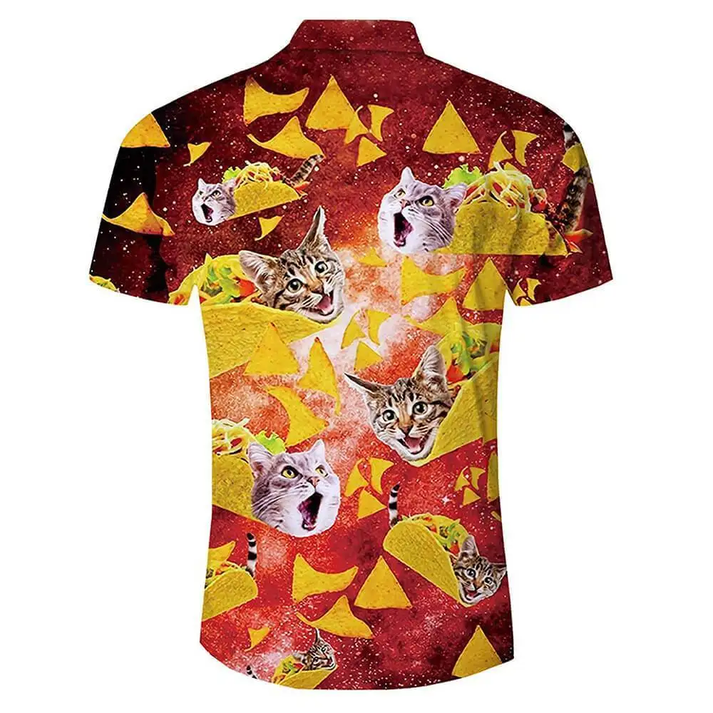 Summer Harajuku Short sleeve Shirts Funny Galaxy Taco Pizza Cat 3D Printed Hawaiian Shirt Mens Harajuku Casual Shirt
