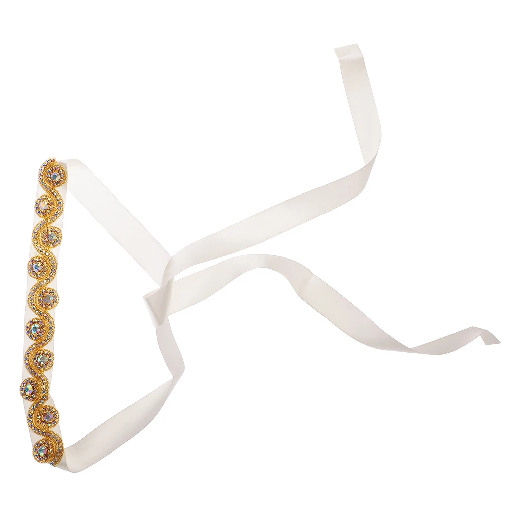 Vintage Style Gold Beads Rhinestone Ribbon Bridal Wedding Dress Belt Bridal Sash