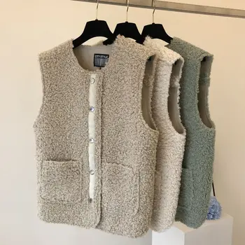 

Autumn and winter new imitation lamb fur one vest clip wild Hong Kong taste wild vest jacket female sleeveless tide