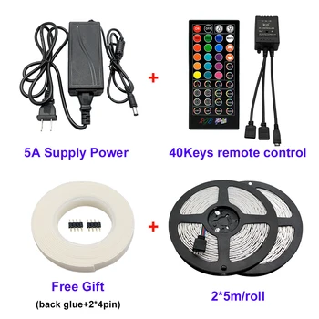 

LED Strip Light RGB 5050 Flexible led light strip RGB 5050 led strip 5m 10m Tape DC 12V+ 24/40 Key Remote Control + Adapter