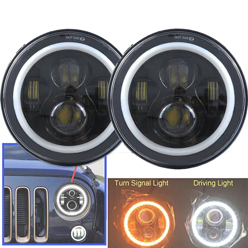 

2xFor Lada Niva 7inch Led Headlight Hi/Low Beam Light Halo Angle Eyes DRL Headlamp For Jeep Wrangler Off Road 4x4 suzuki samurai