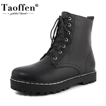 

TAOFFEN New Woman Ankle Boots Real Leather Flat Heel Woman Winter Shoes Fashion Warm Short Boots Woman Footwear Size 34-43