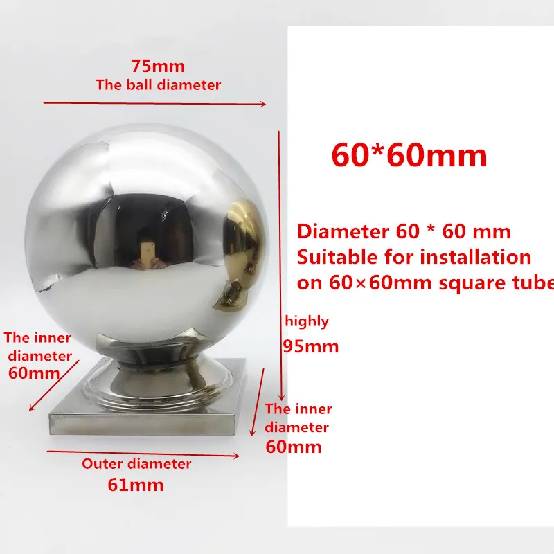 silver60mm 304 шар из нержавеющей стали, квадратный шар сиденья, сварной полый шар, подходит для лестничных поручней, наружное ограждение украшения - Цвет: silver60mm