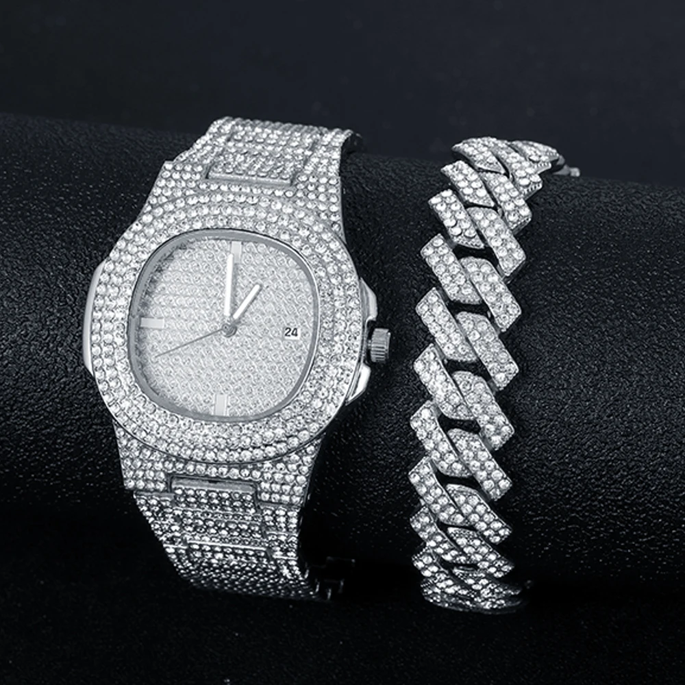 2022 Orologi HIP HOP al quarzo con diamanti ghiacciati di marca 2022 con orologio in acciaio inossidabile Micropave CZ per uomo Orologio relogio_voghion.com