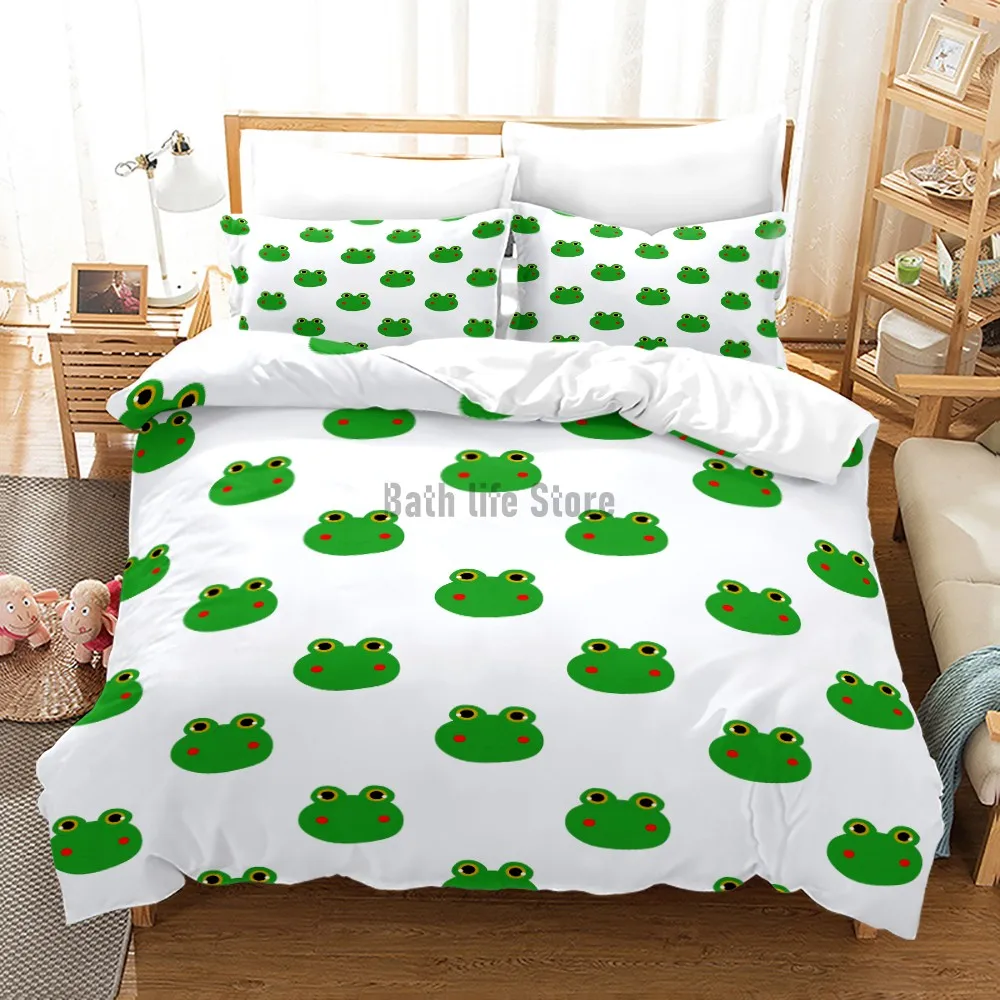 

Animal Frog Kids Duvet Cover Set Soft Pink Green frog Cartoon Bedding Set Queen Size For Girls Boys No Sheets