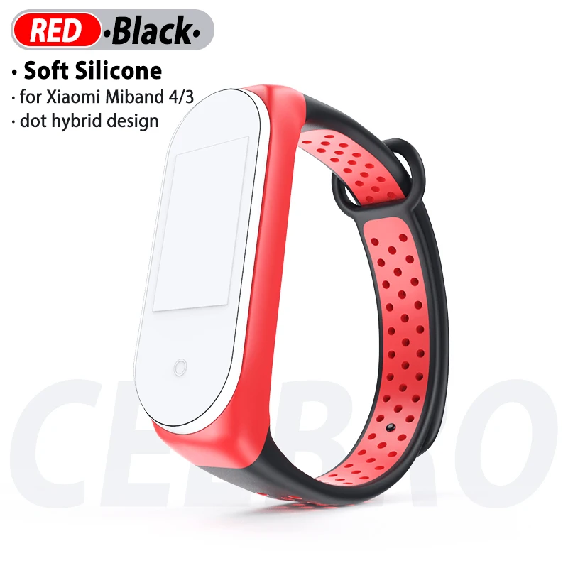 Ремешок на запястье для Xiaomi mi Band 4 браслет mi Band 4 3 ремешок умные аксессуары браслет Correa Pulseira My Band4 цветной - Цвет: Red Black