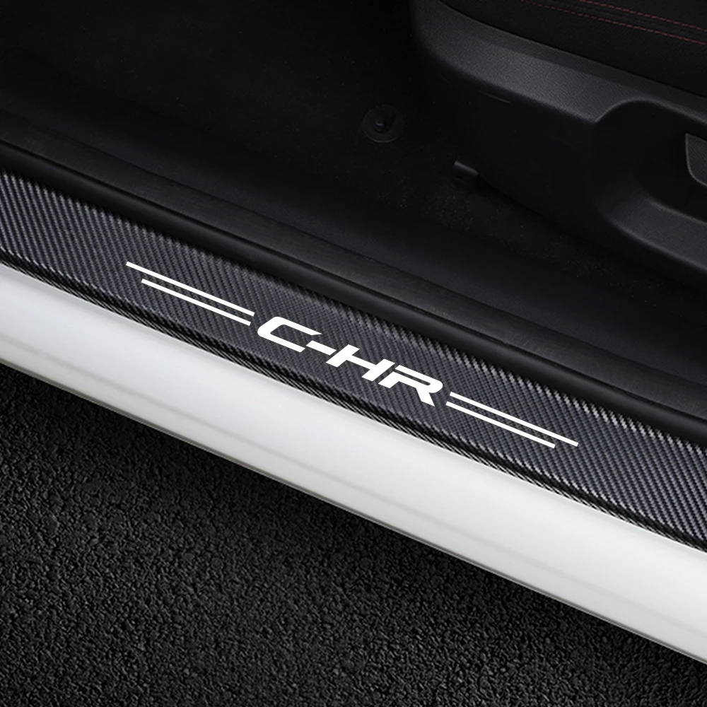 4PCS Carbon Fiber Protector Auto Door Threshold Plate Stickers For Toyota C-HR CHR Car Door Sill Guards Cover Decor Accessories