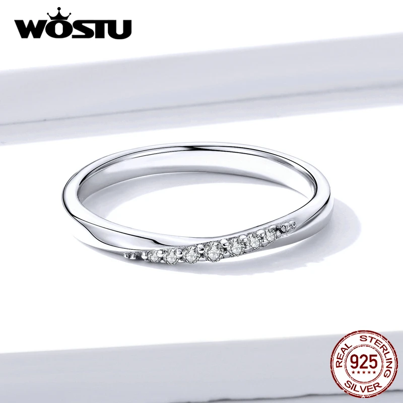 WOSTU 925 пробы серебряные блестящие циркониевые кольца для женщин обручальное простое кольцо Мода 925 ювелирные изделия BSR095