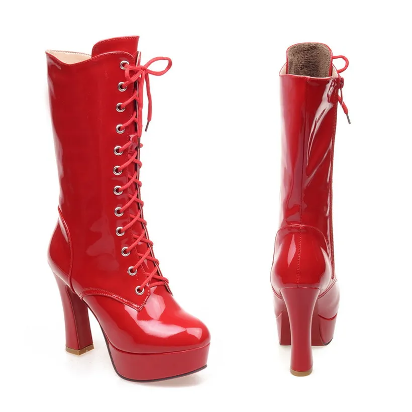 Зимние женские сапоги до середины икры Женские полусапожки Martin из лакированной