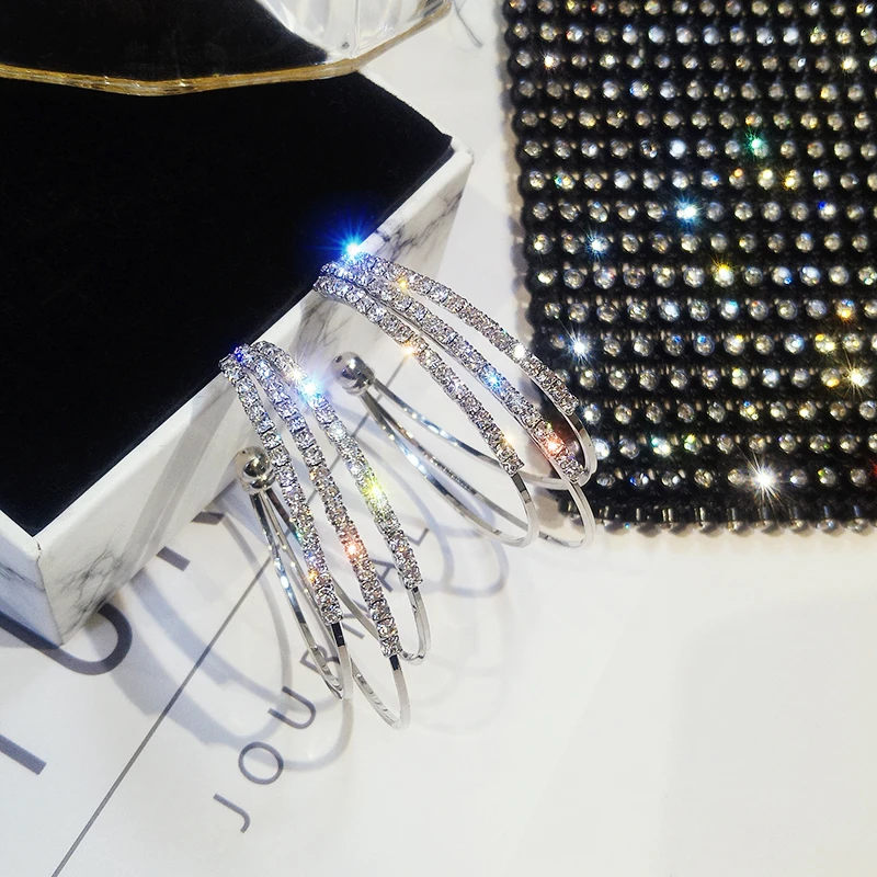 Горячие модные ювелирные изделия Корейские Горячие продажи роскошные хрустальные преувеличенные серьги для ночного клуба большой обруч металлические серьги для женщин подарок