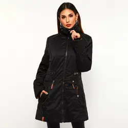 Liva girl, Женская длинная куртка, черная зимняя парка с капюшоном, на молнии, теплая, ветровка, черная, Готическая, тонкая, Femlae, пальто