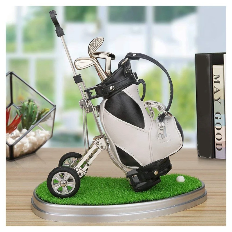 Golf Pens with Golf Bag Holder,Novelty Gifts with 3 Pieces Aluminum Pen Office Desk Golf Bag Pencil Holder