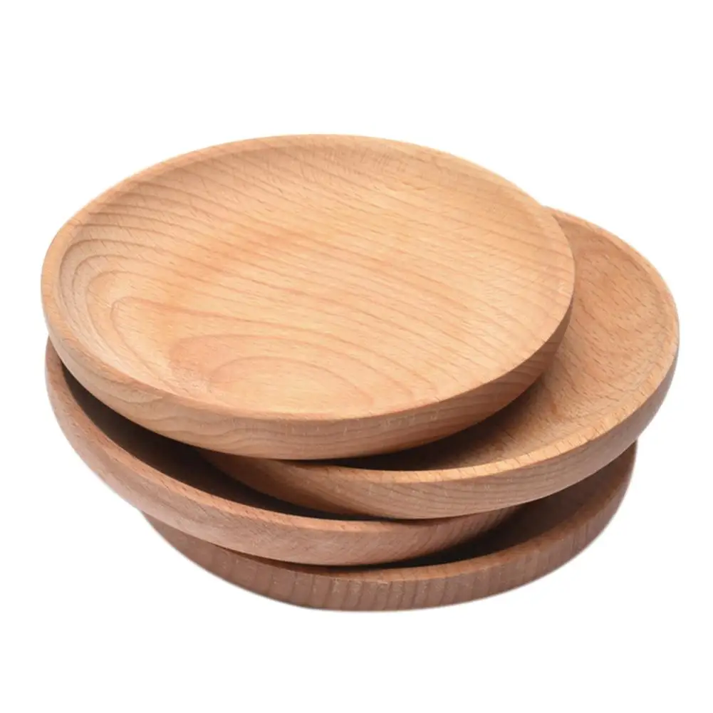 

Solid Wood Round Dinner Plate Serving Snack Fruit Tray Dessert Plate Organizer Holder Sushi Dish Dinnerware Tableware Home Decor