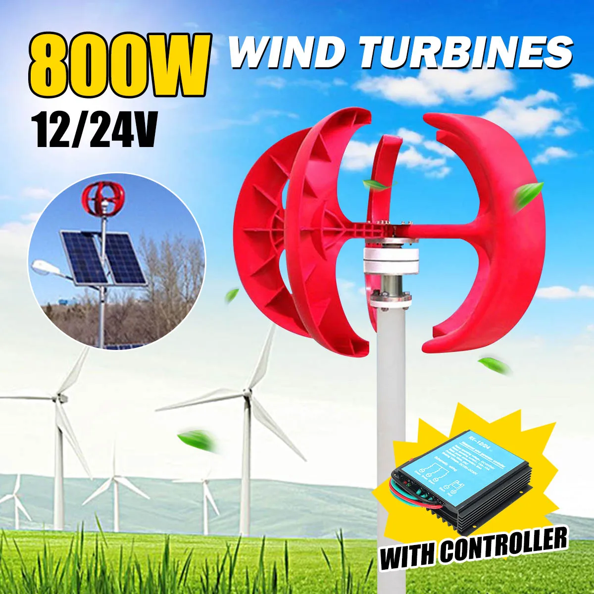 

24V 800W Wind Generator Lantern 5 Blades Permanent Magnet Generator Tur bine 600W Wind Controller