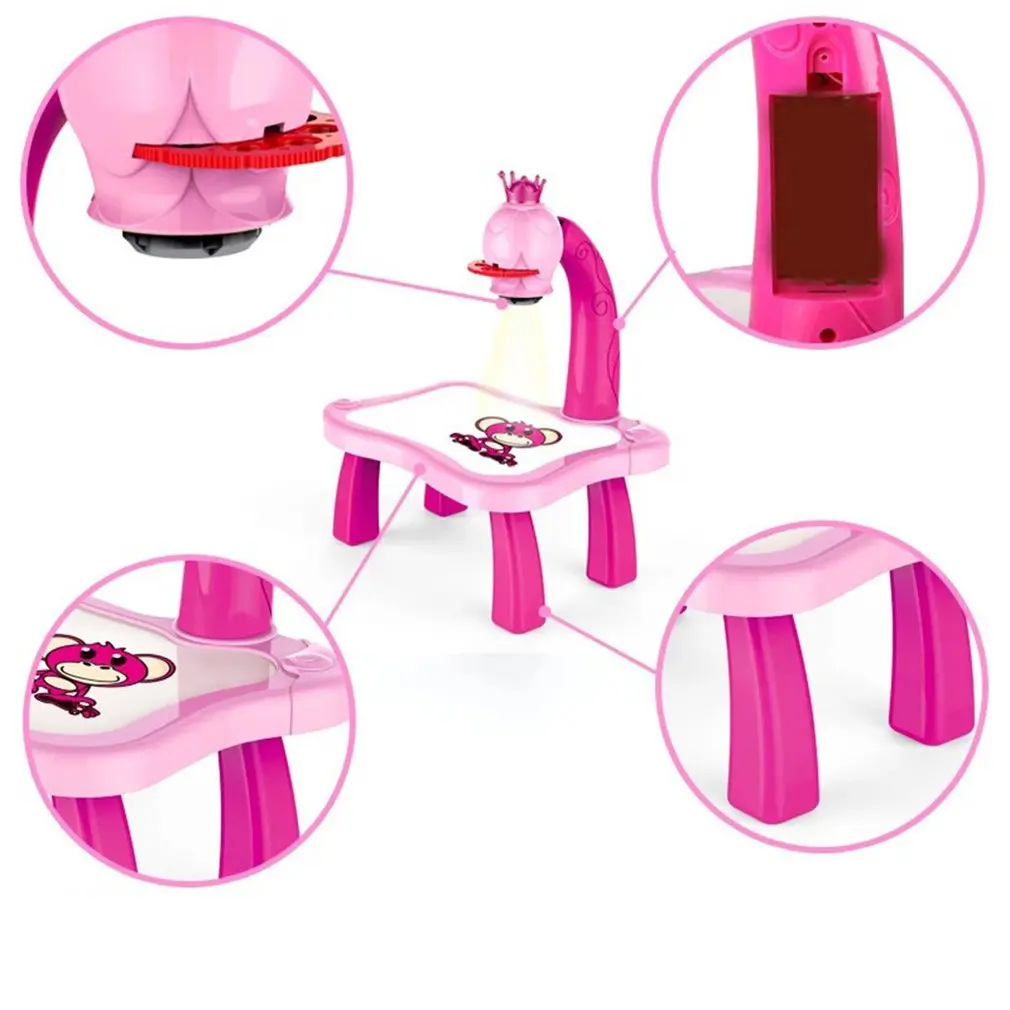 Hot Newest Children Educational Tool Drawing Table Child Learning Desk With Smart Projector Kids Painting Table Toy With Light