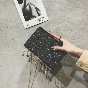 

Sequin WOMEN'S Bag Bag 2020 New Style Fashion Retro Shoulder Bag Chain Shoulder Bag INS Super Fire Mini Square Sling Bag Fashion