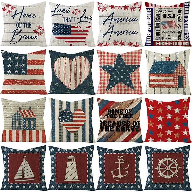 

Pillow Cover Cushion Covers Independence Day Linen Digital Printing Pillowcloth Decoration for Home Car Bed Sofa Living Room