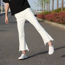 Джинсы для девочек весна-осень г. стиль, корейский стиль, модные штаны-капри в западном стиле белые штаны для больших мальчиков, Fas