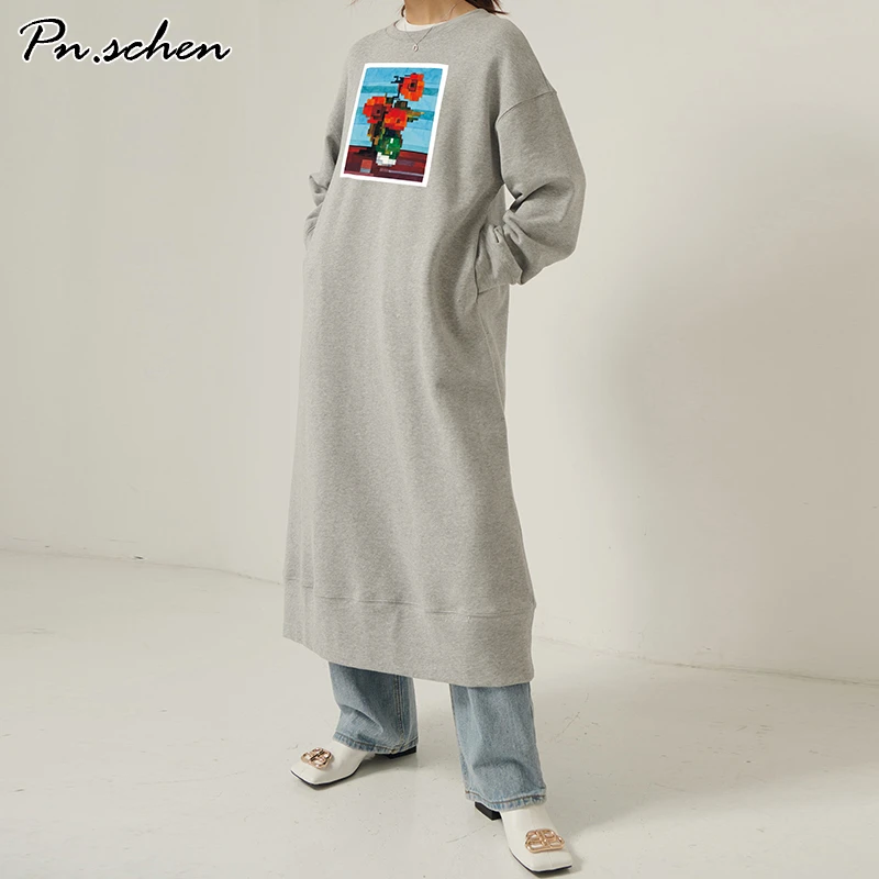 

Long Hoodie Flower Plus Size 7xl 6xl 5xl 4xl 3xl Xxl Winter Harajuku Oversized Sweatshirt Women Gray Black Maxi Hoodies Korean