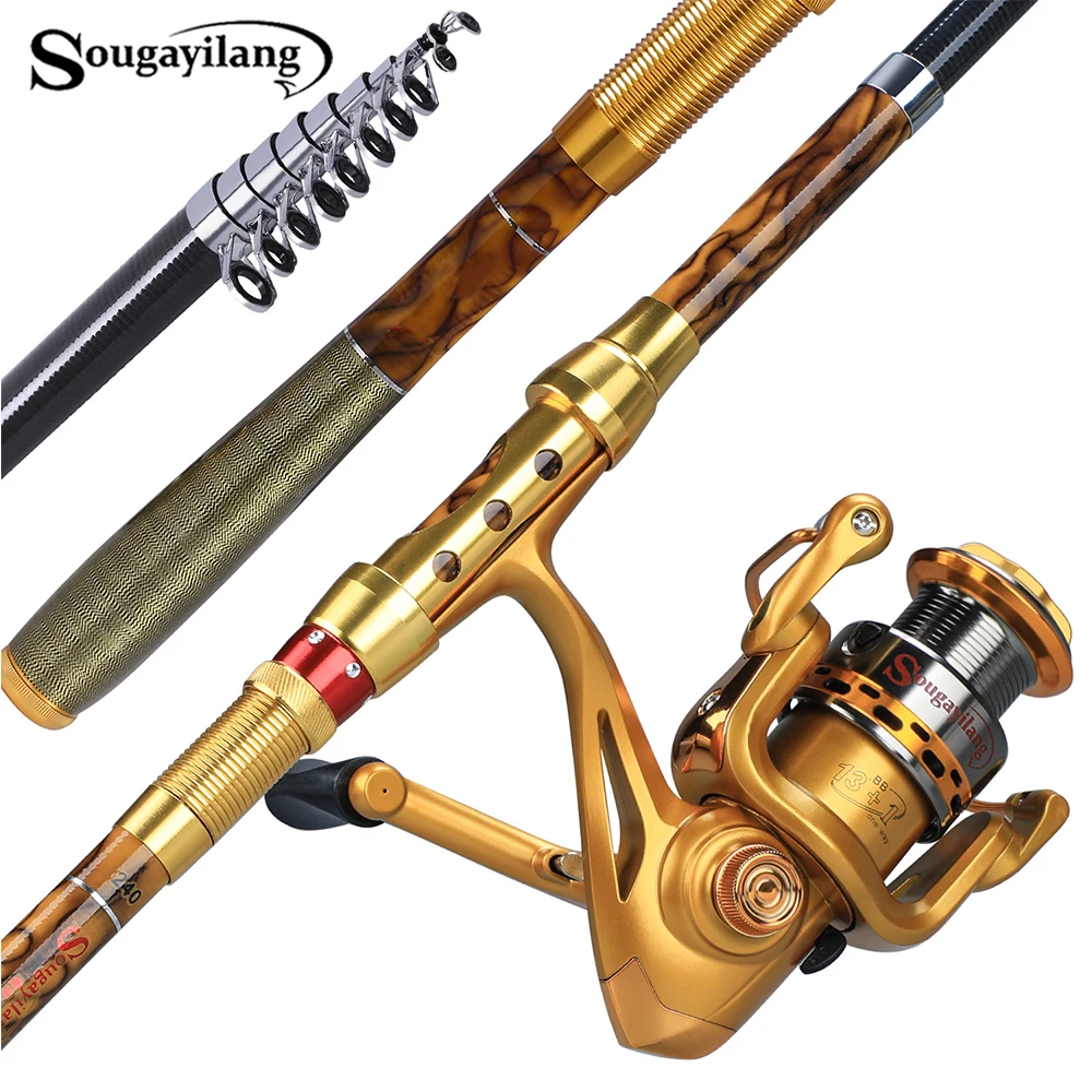Sougayilang 1.8-3.6m Telescopic Fishing Rod Reel Combo Carbon Fiber Fishing Rod with Full Metal Reel Set Fishing Tackle Pesca