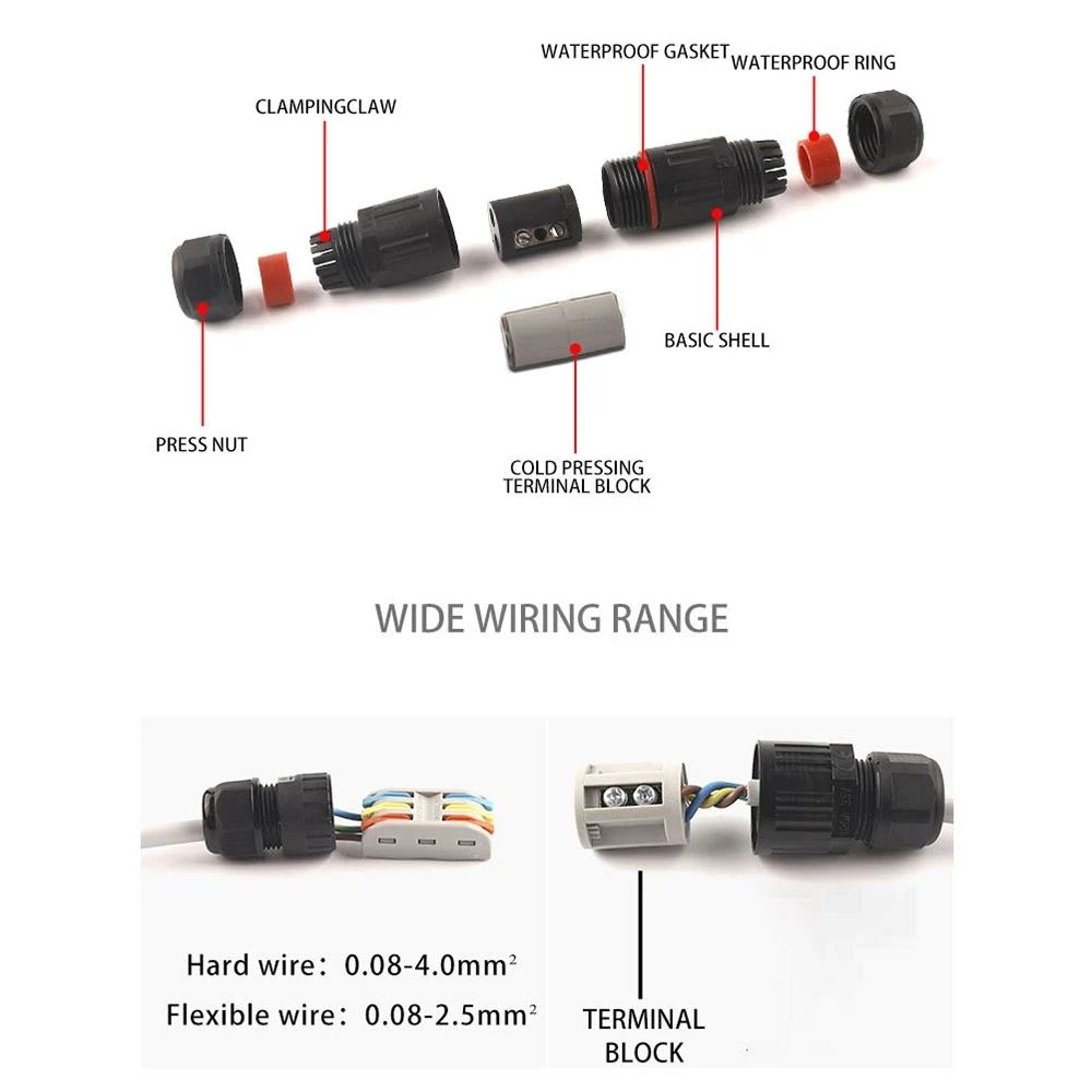Wire Connector Terminals Wire Connector Electrical Connectors Electrical Connector Cable Connector IP68 Waterproof Wire Connector Industrial Electrical Cable 2/3 Pin Outdoor Plug Socket Waterproof Straight Connector Quick Scre