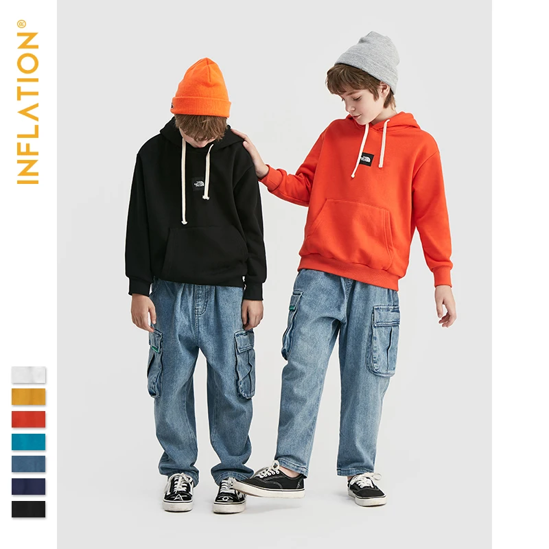 

INFLATION Kids Solid Hoodies Multi Colors Cotton Children Hooded Hoodies 2019 Autumn Drawstring Boy Girl Thin Hoodies 19539A