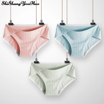 

100% Cotton Mid Waist Seamless Women Panties Breathable Triangle Briefs Large Size M L XL 6 Colors