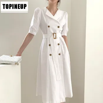 

Summer New Design Sell Well Double Breasted Waistband Slim Dress With Belt Elegant Solid Color Dresses For Ladies Comfortable