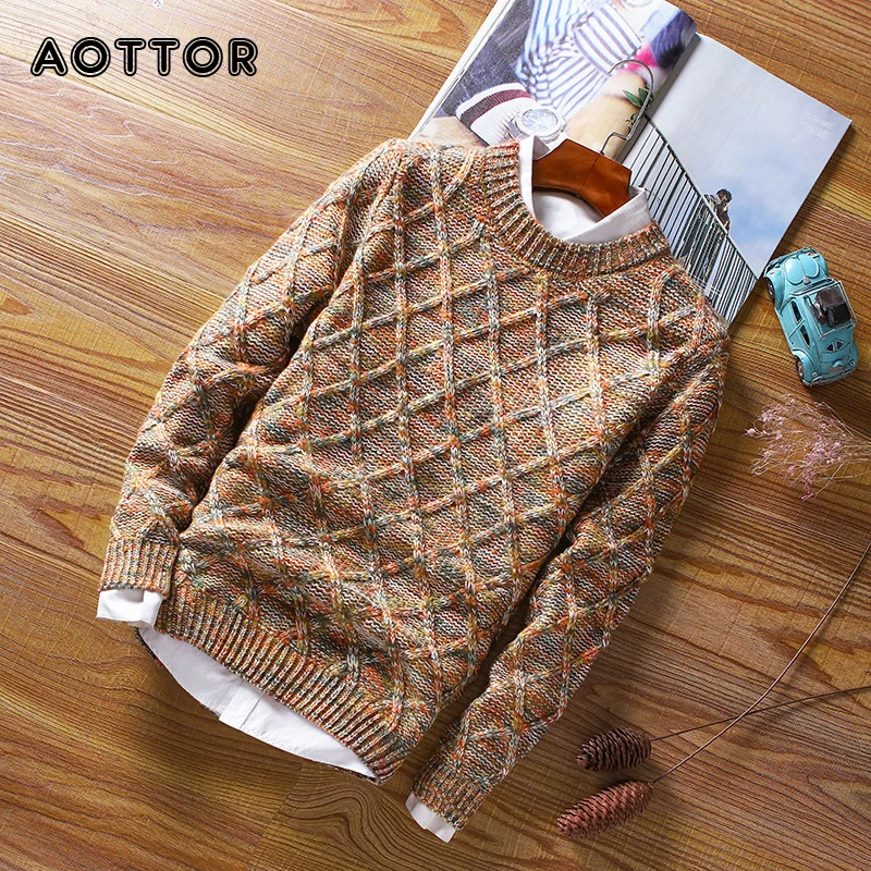 Hombres Nuevos suéteres de invierno cuello redondo de hombres Jersey suéter de los hombres de lana Casual Slim jerseys en forma de diamante, estilo coreano