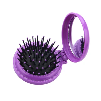 

Male and female purple portable folding massage comb with mirror for hairdressing folding mirror comb diameter is about 6.5 BBB2
