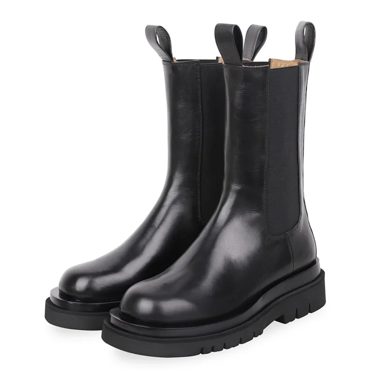 

2020 New Hot Genuine Leather Women Platform Ankle Boots Fashion Chelsea Boots Flat Botas Mujer Ladies Slip-on Autumn Winter Boot