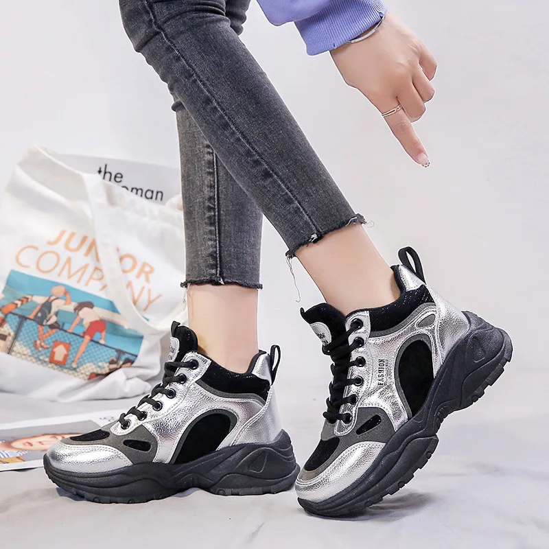 

2019 Autumn running shoes women's wild thick-soled color matching non-slip ins super fire high-heeled sports shoes women ZZ-32
