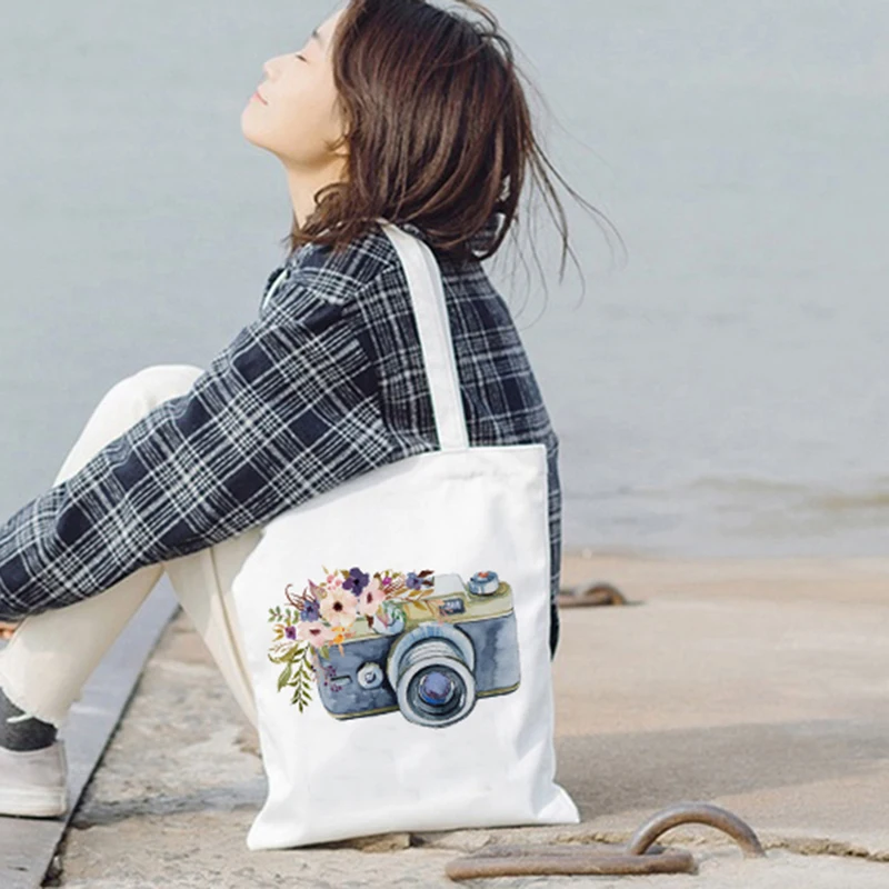Vintage Camera Tote Bag Photographer Canvas Cloth Bags Camera Graphic