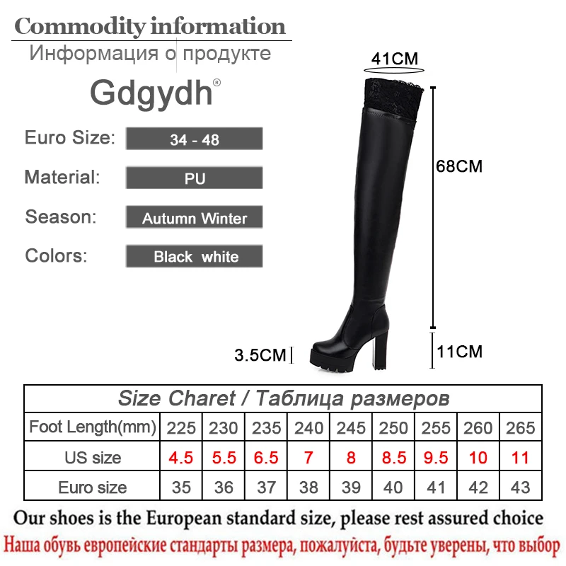 Gdgydh/пикантные высокие сапоги до бедра с кружевом для размера плюс, женская обувь на платформе, ботфорты из эластичной ткани, черная кожа, зимняя Новинка