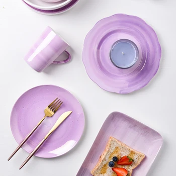 

Romantic Purple Dinnerware Set Porcelain Serving Plates Bowl Nordic Home Kitchen Accessories Dish Plate Decorative Wedding Party