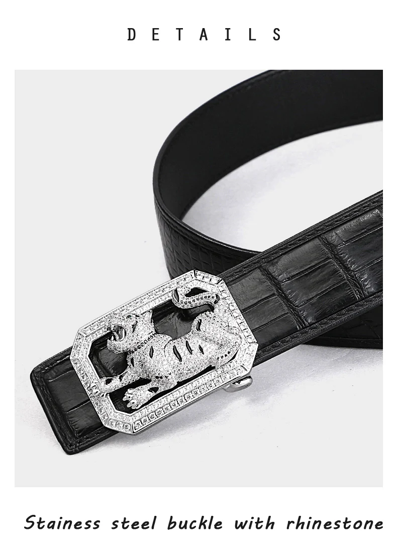 McParko Crocodile Belt Mens Leather Belts With Buckle Luxury Animal Design Genuine Leather Waist Belt with rhinestones Buckle