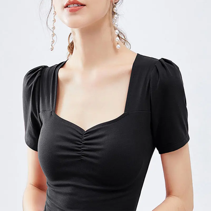 Bella Philosophy 2020 Summer Women's Puff Sleeve Square Collar Blouse Shirts Fashion Sexy OL Formal Tops Plus Size 3