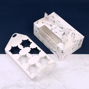 

PHFU-20Pcs Marble Pattern Candy Boxes Macaroon Cake Boxes Biscuits Boxes for Baking Decoration Package 6 Capsules